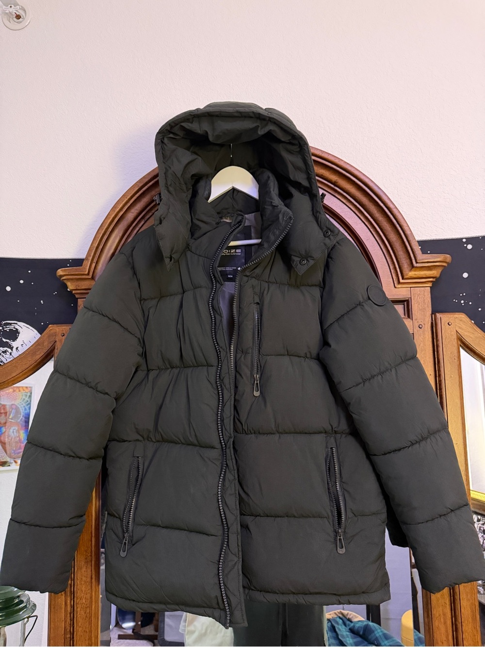Noize Black Men's Quilted Puffer Coat with Hood